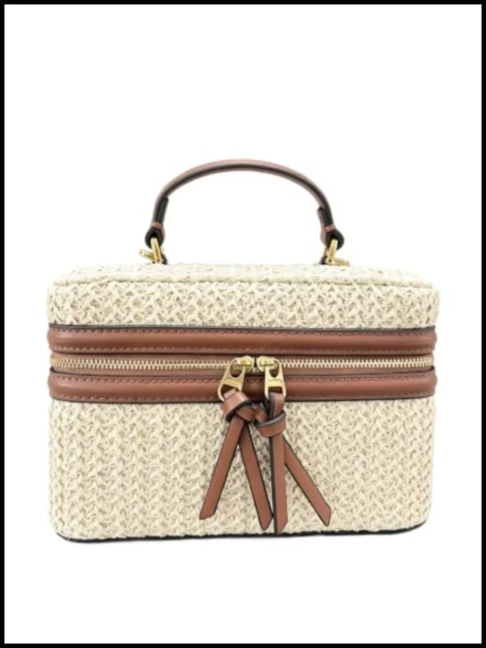 Boho Straw Satchel Crossbody Purse w/ Top Handle, Woven Summer Beach Handbag